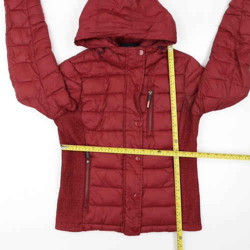 Superdry Women's Red Fuji Puffer Jacket L Hooded Quilted Coat