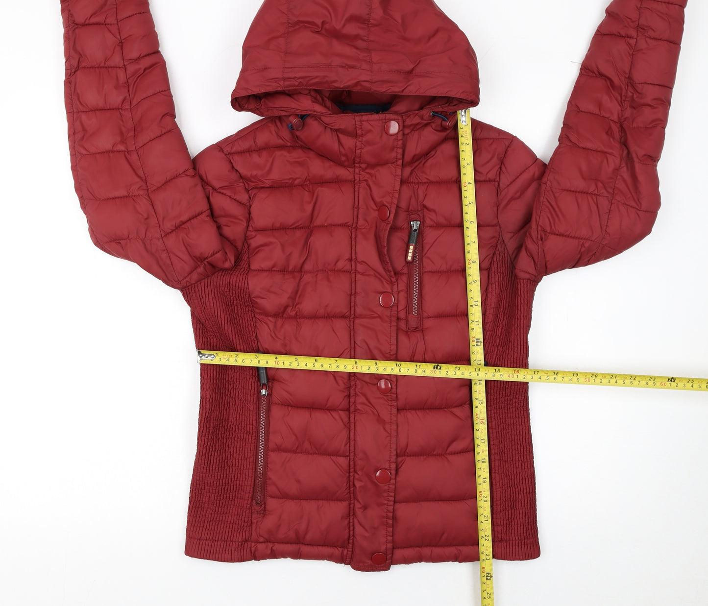 Superdry Women's Red Fuji Puffer Jacket L Hooded Quilted Coat