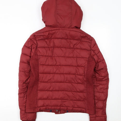 Superdry Women's Red Fuji Puffer Jacket L Hooded Quilted Coat
