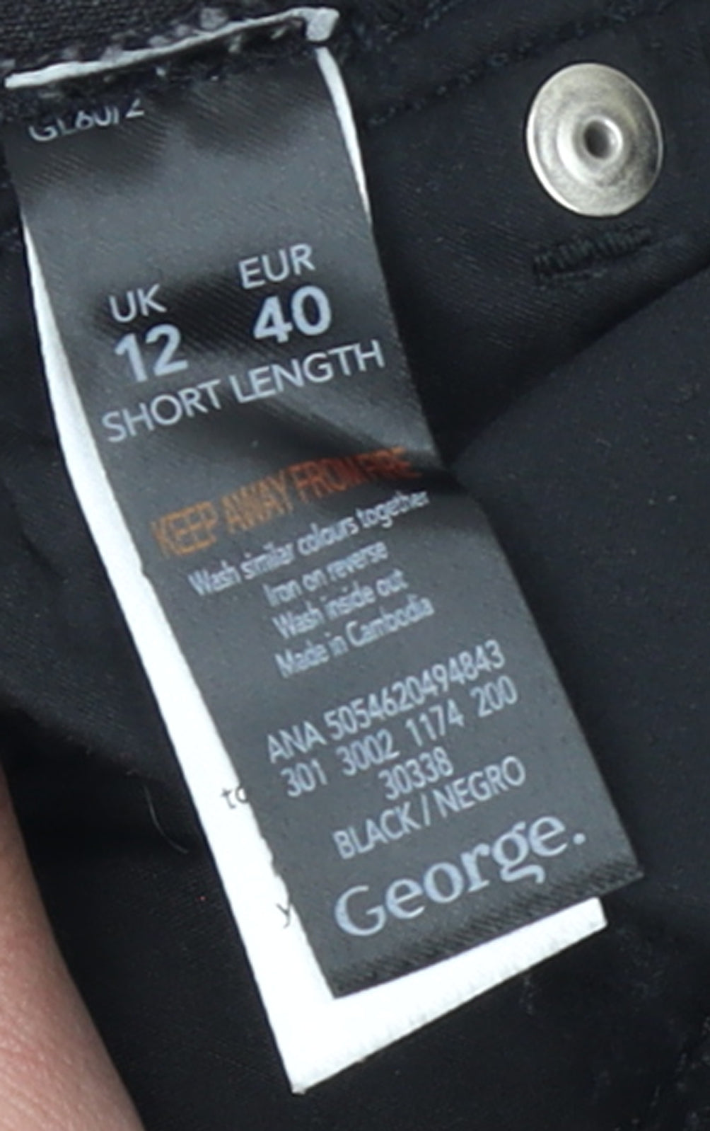 George Women’s Black Skinny Jeans UK 12 Short Denim Stretch