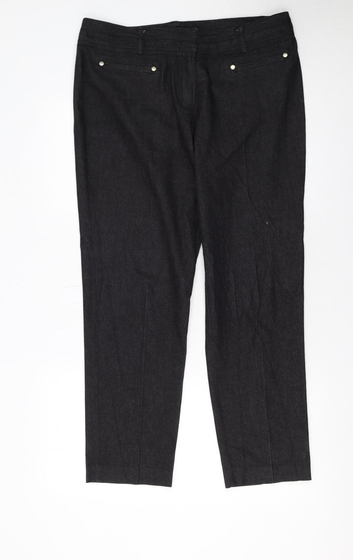 Larry Levine Black Stretch Cotton Blend Women's Straight Trousers Size 12
