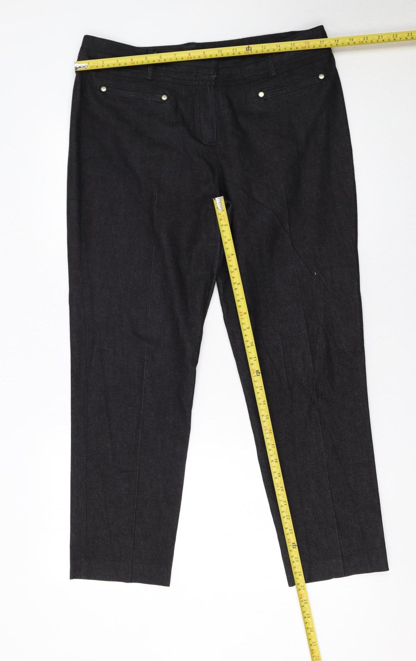 Larry Levine Black Stretch Cotton Blend Women's Straight Trousers Size 12