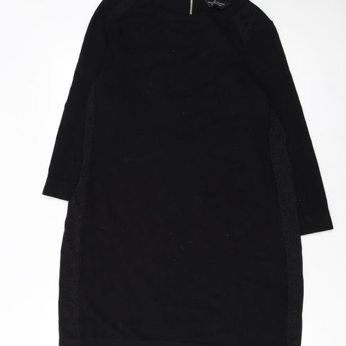 Dorothy Perkins Women Black Size 16 Knit Shift Dress Long Sleeve