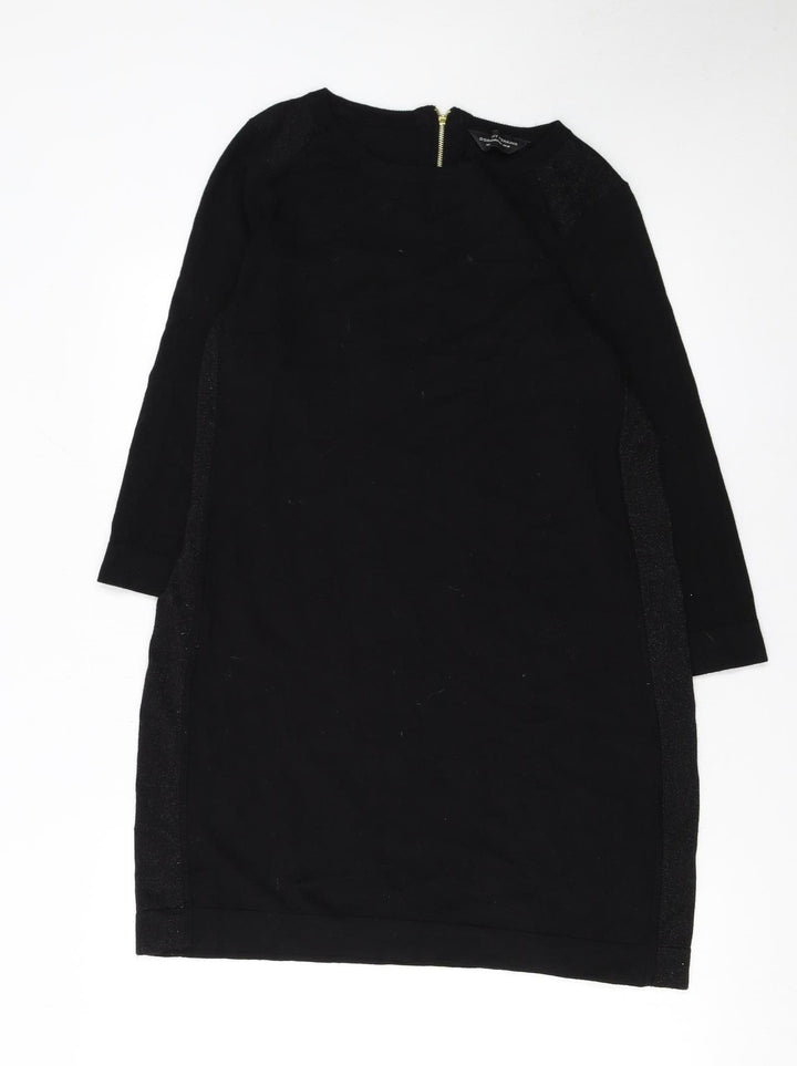 Dorothy Perkins Women Black Size 16 Knit Shift Dress Long Sleeve