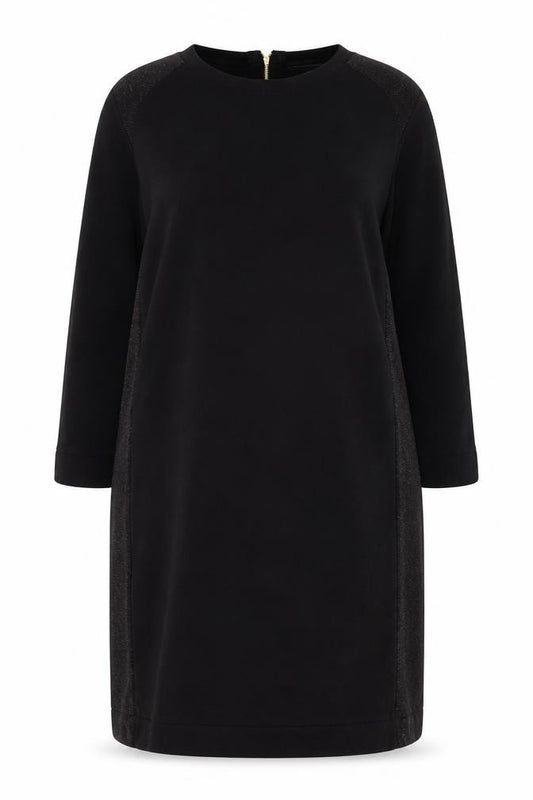 Front view of Dorothy Perkins Women Black, size 16, Knit Shift Dress Long Sleeve