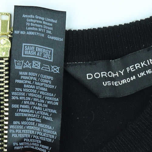 Dorothy Perkins Women Black Size 16 Knit Shift Dress Long Sleeve