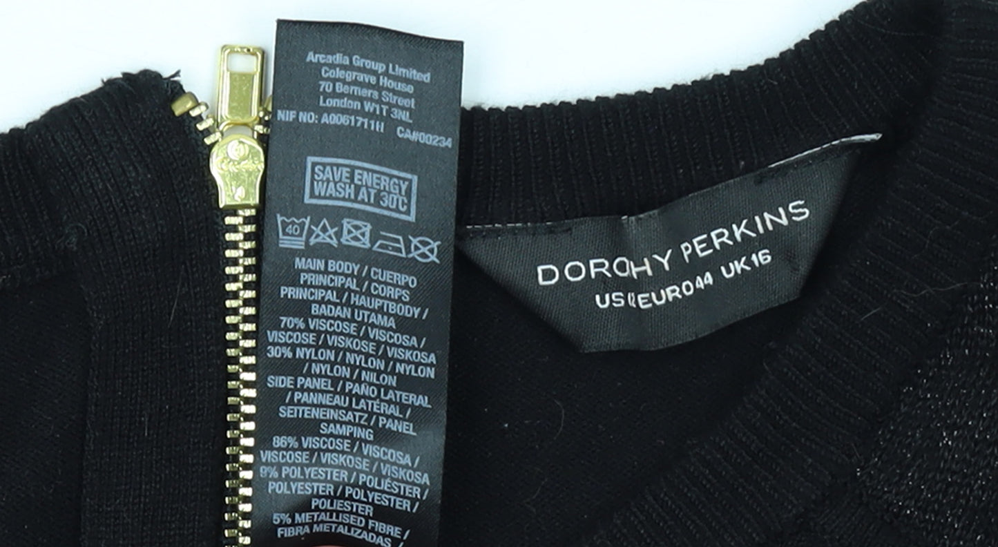 Dorothy Perkins Women Black Size 16 Knit Shift Dress Long Sleeve