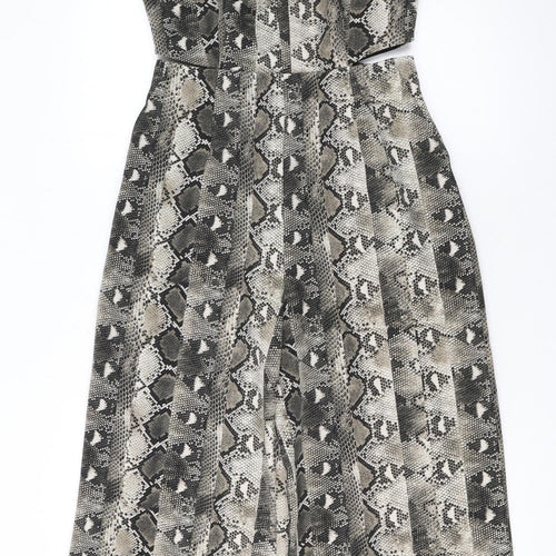 Warehouse Women’s Grey Snakeskin V-Neck Wide-Leg Sleeveless Jumpsuit Size 8