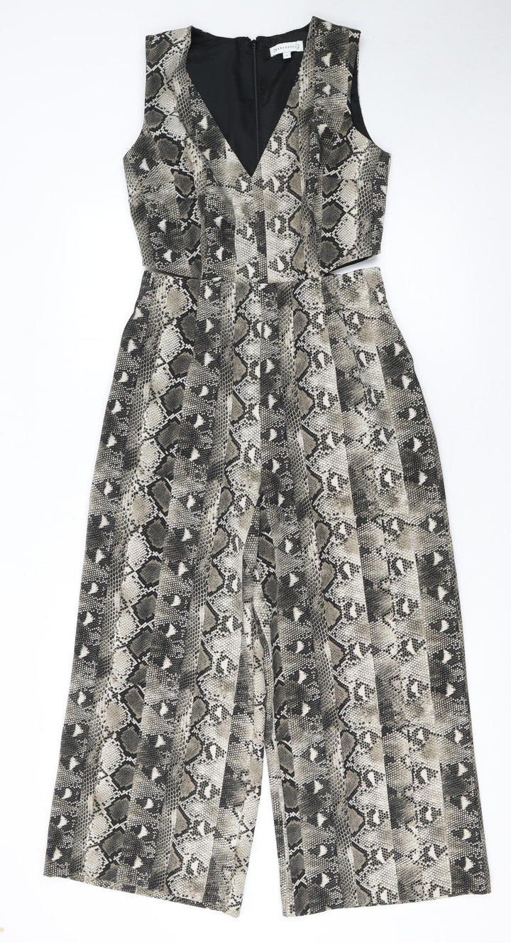 Warehouse Women’s Grey Snakeskin V-Neck Wide-Leg Sleeveless Jumpsuit Size 8