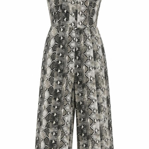 Warehouse Women’s Grey Snakeskin V-Neck Wide-Leg Sleeveless Jumpsuit Size 8