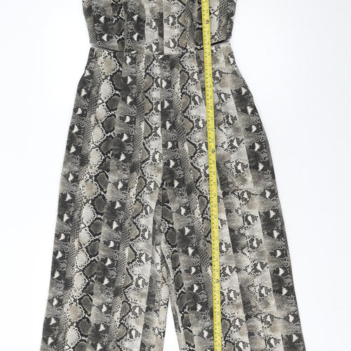 Warehouse Women’s Grey Snakeskin V-Neck Wide-Leg Sleeveless Jumpsuit Size 8