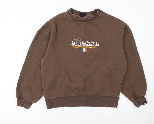 Ellesse Womens Brown Pullover Sweatshirt M Cotton Blend Logo