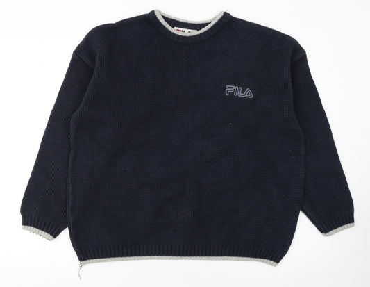 FILA Mens Blue XL Crew Neck Knit Pullover Jumper Classic Logo