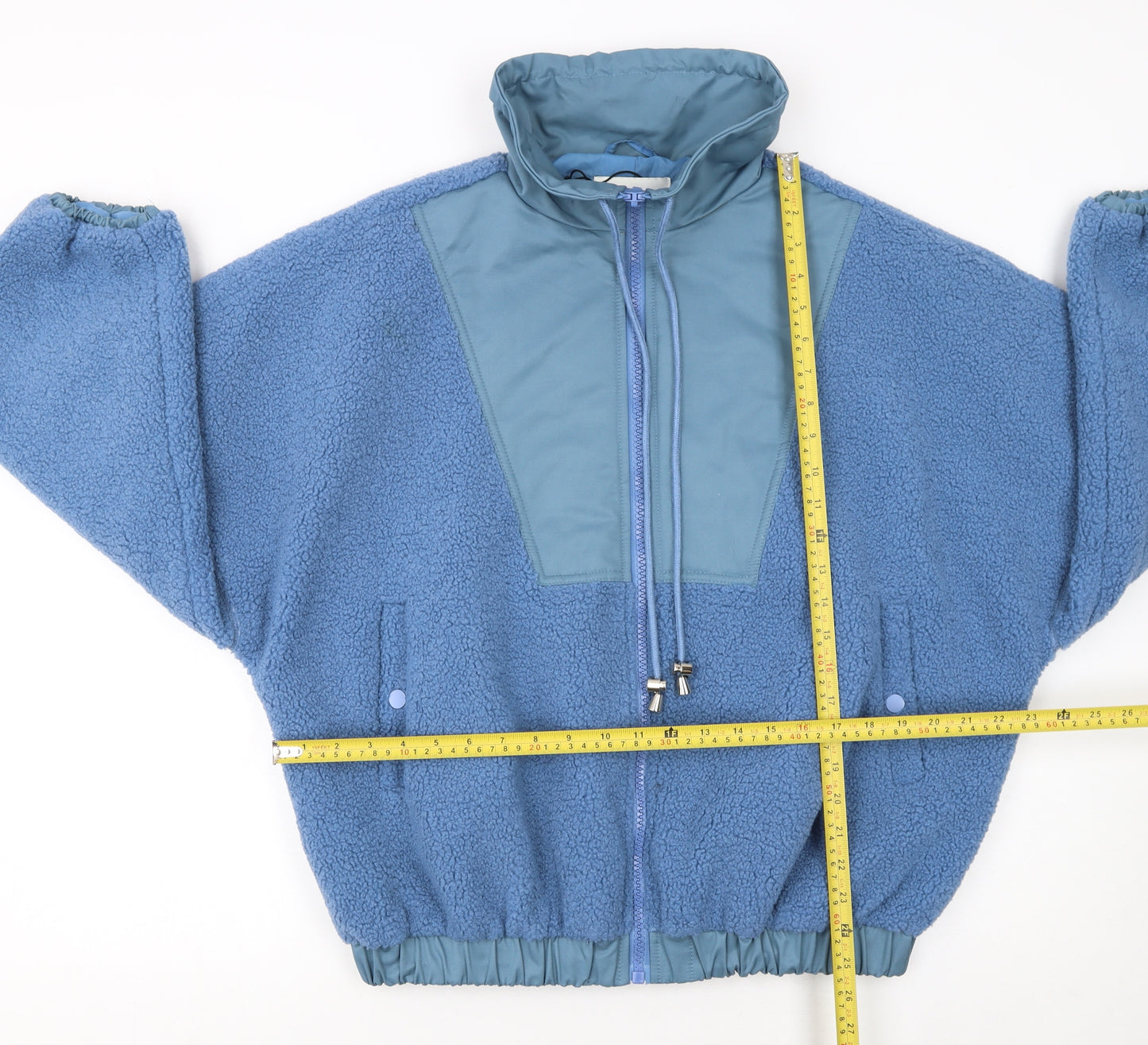 Warehouse Women’s Blue Fleece Bomber Jacket Size 10 Polyester Cotton