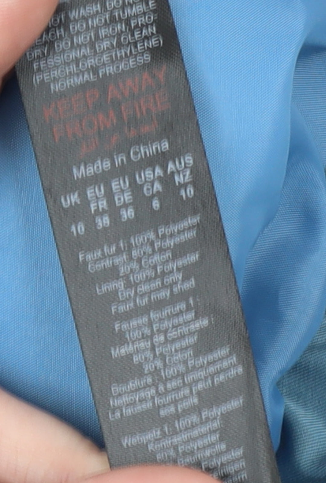 Warehouse Women’s Blue Fleece Bomber Jacket Size 10 Polyester Cotton