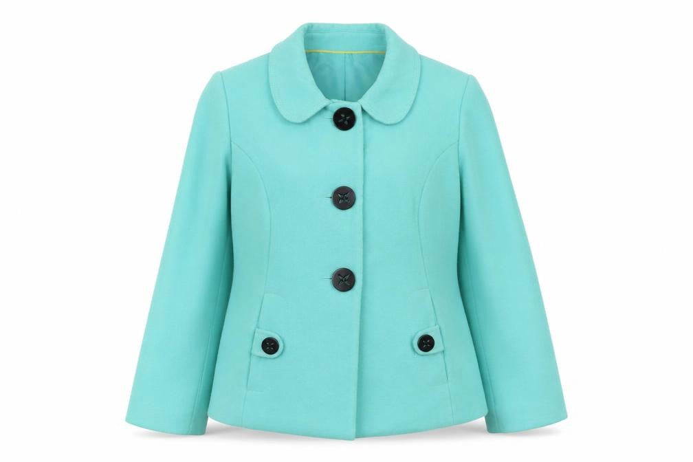 Front view of Bonmarché Women’s Green Button-Up Short Jacket, size UK 16, Lined Polyester Blend