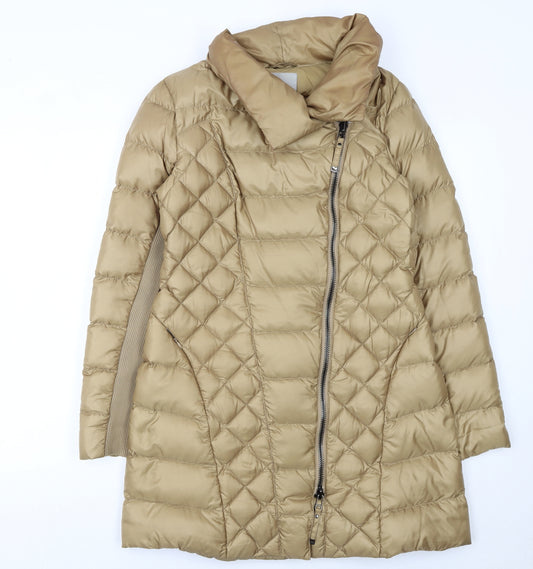 Pinko Women's Beige Long Quilted Puffer Coat Size 12