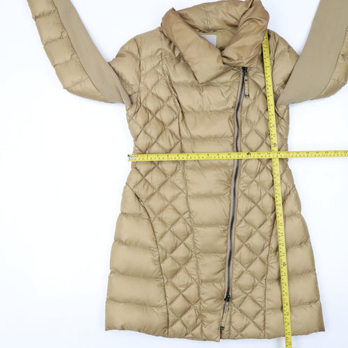 Pinko Women's Beige Long Quilted Puffer Coat Size 12