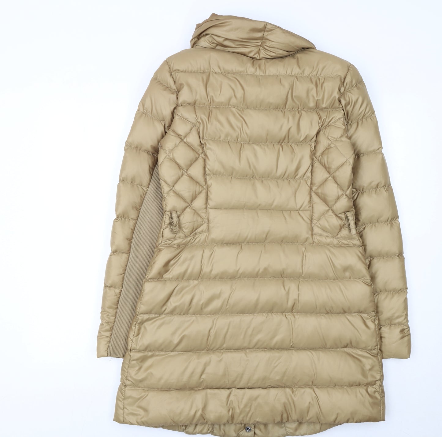 Pinko Women's Beige Long Quilted Puffer Coat Size 12