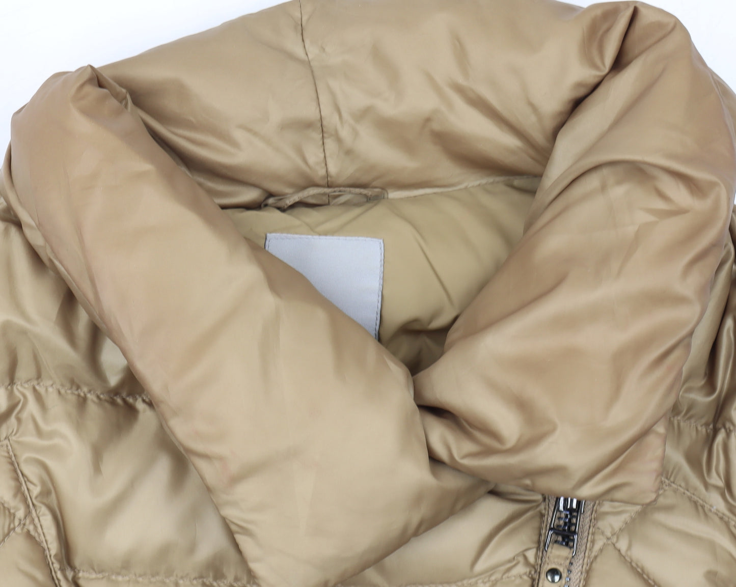 Pinko Women's Beige Long Quilted Puffer Coat Size 12