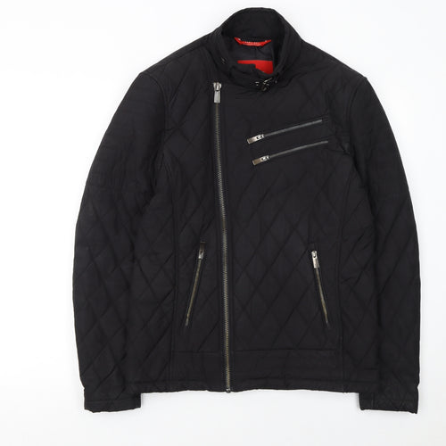 Zara Man Black Quilted Biker Jacket Men's Medium Full Zip Casual