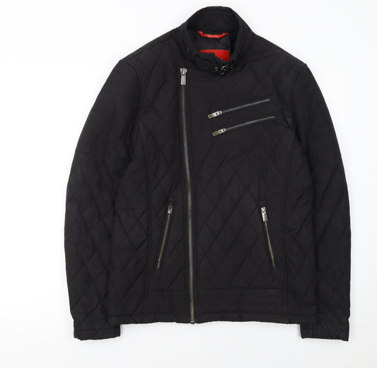 Zara Man Black Quilted Biker Jacket Men's Medium Full Zip Casual