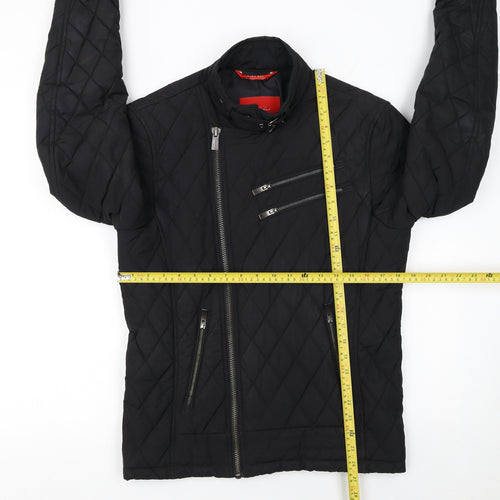 Zara Man Black Quilted Biker Jacket Men's Medium Full Zip Casual
