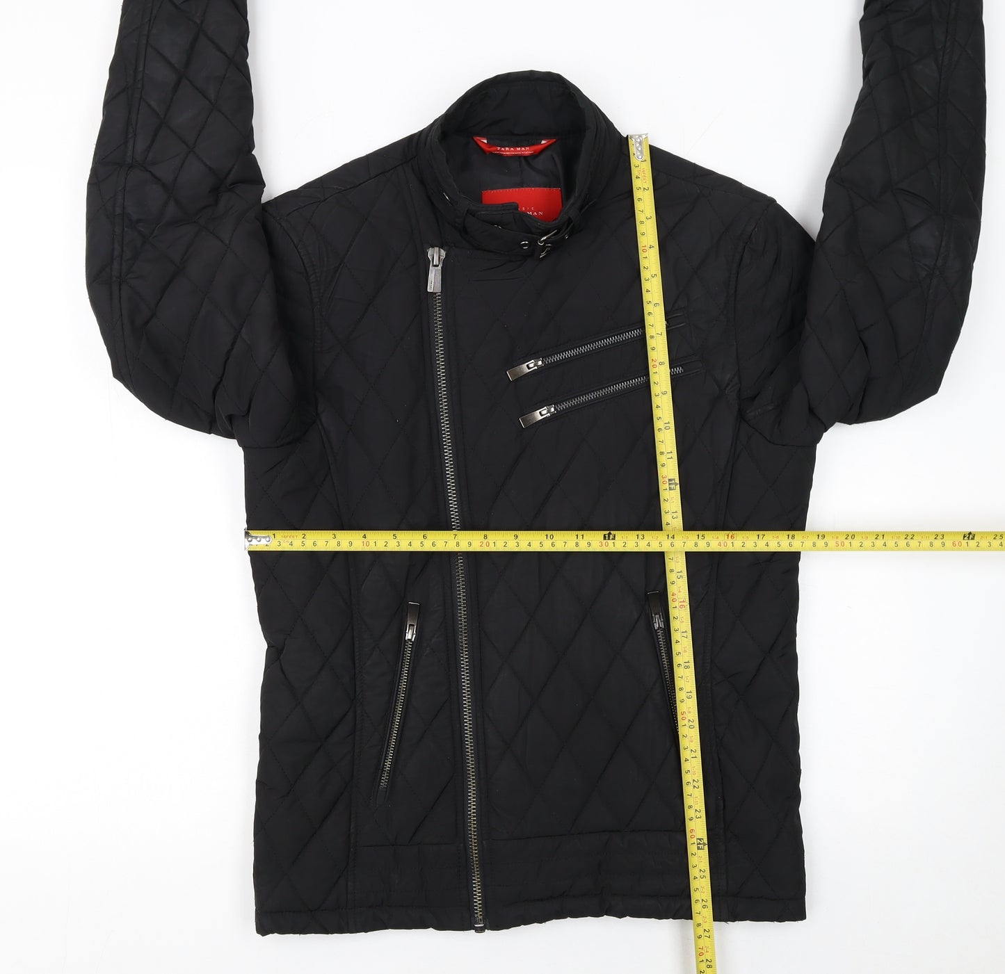 Zara Man Black Quilted Biker Jacket Men's Medium Full Zip Casual