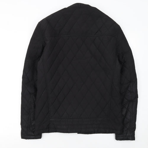 Zara Man Black Quilted Biker Jacket Men's Medium Full Zip Casual