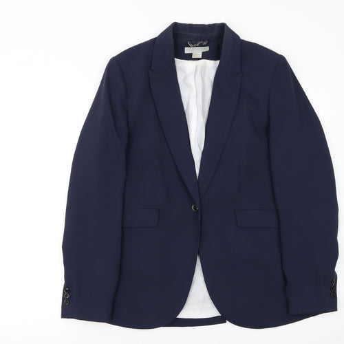 H&M Women's Blue Single-Breasted Blazer Size 14 Polyester Lined