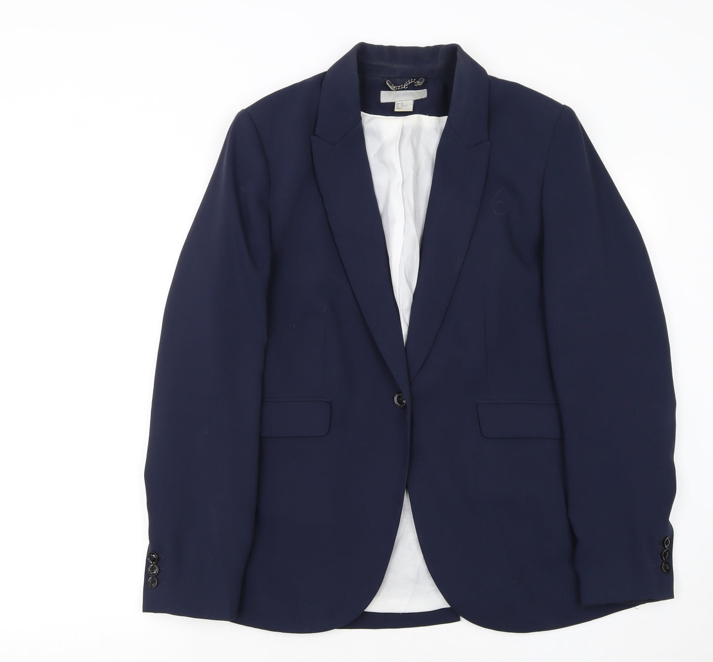 H&M Women's Blue Single-Breasted Blazer Size 14 Polyester Lined