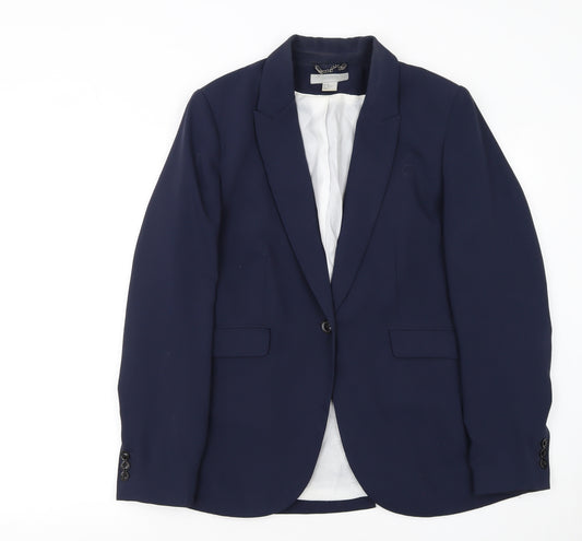 H&M Women's Blue Single-Breasted Blazer Size 14 Polyester Lined