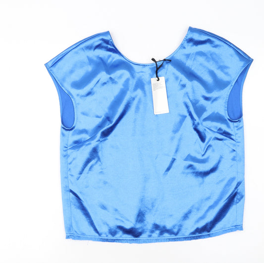 Reiss Women Blue Satin Camisole Blouse Top UK 10 Sleeveless Scoop Neck