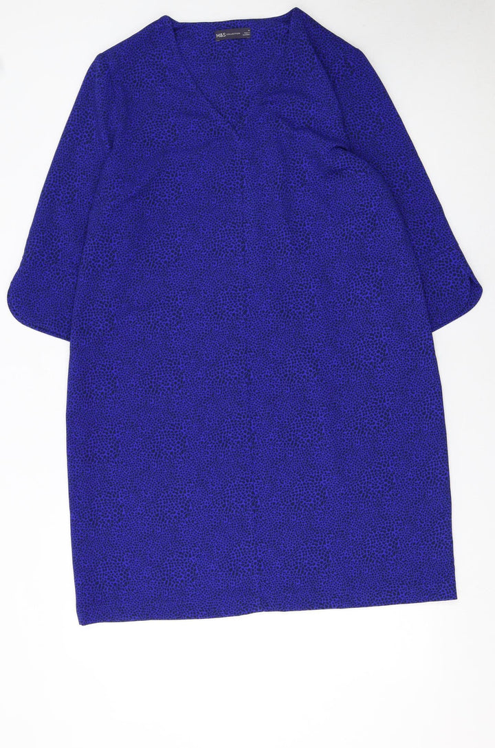 Marks and Spencer Women Blue Animal Print Shift Dress Size 16