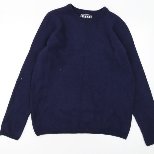 BAM Men's Blue Crew Neck Merino Wool Bamboo Pullover Jumper Size S