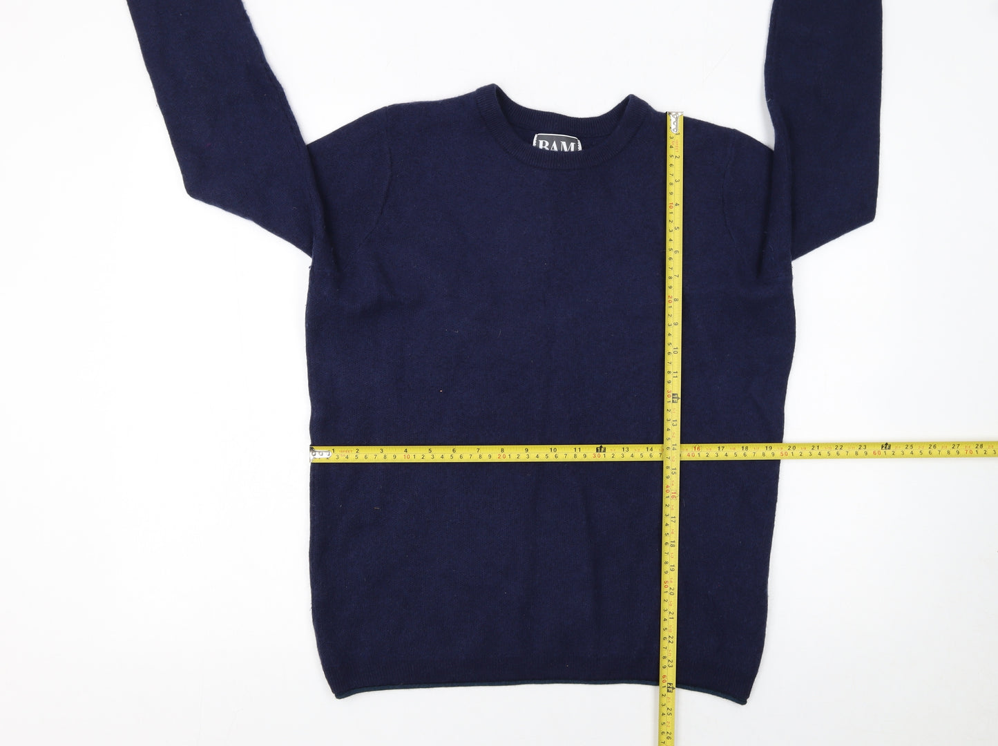 BAM Men's Blue Crew Neck Merino Wool Bamboo Pullover Jumper Size S