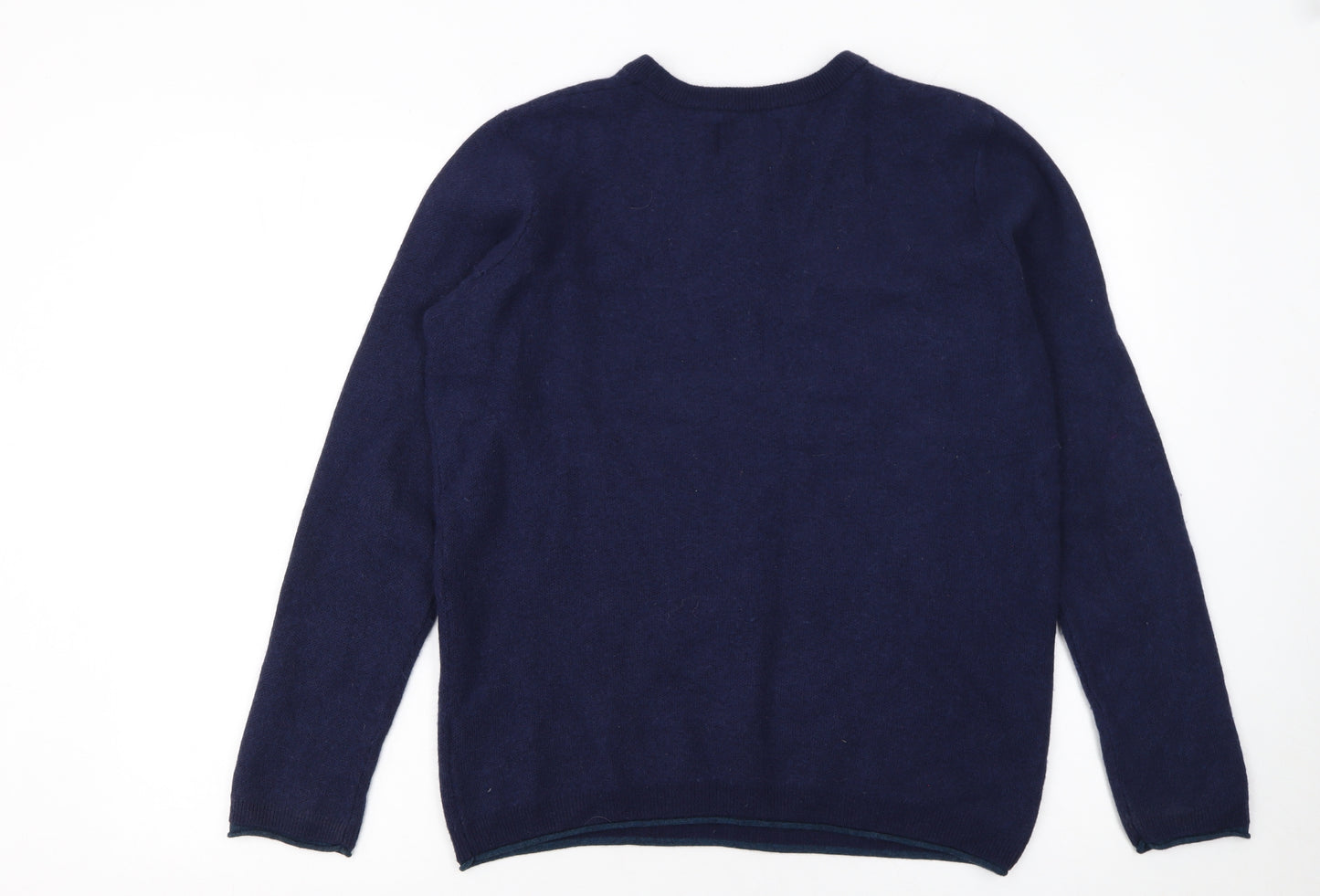 BAM Men's Blue Crew Neck Merino Wool Bamboo Pullover Jumper Size S