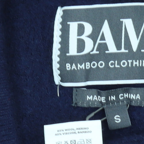 BAM Men's Blue Crew Neck Merino Wool Bamboo Pullover Jumper Size S