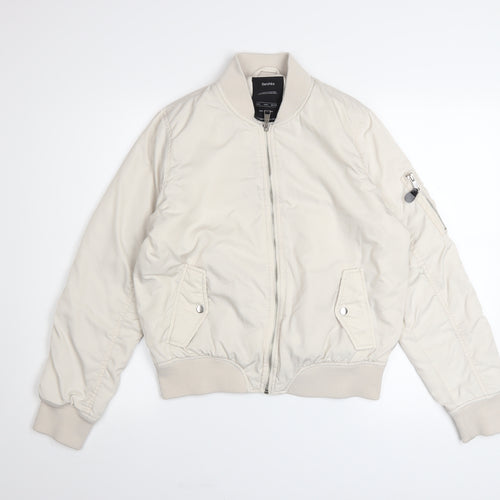 Bershka Women Beige Bomber Jacket Size 14 Polyester Lined Zip
