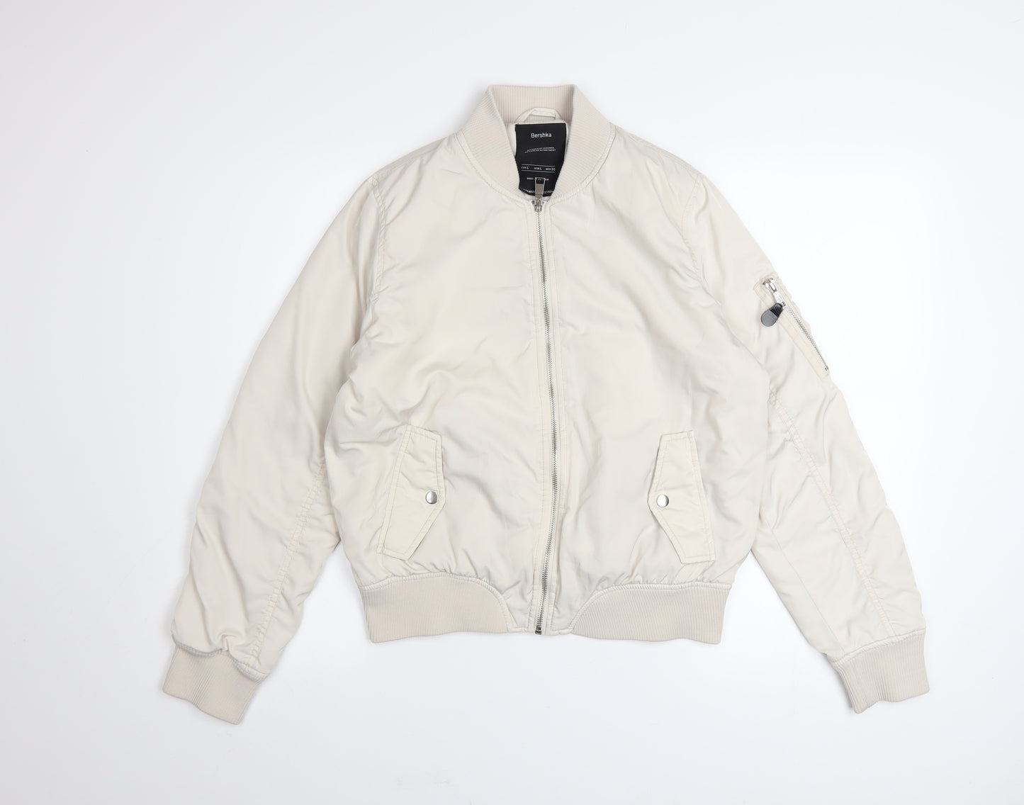 Bershka Women Beige Bomber Jacket Size 14 Polyester Lined Zip
