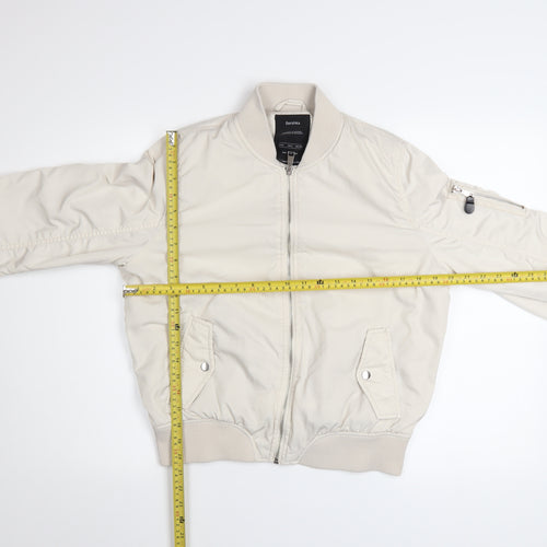 Bershka Women Beige Bomber Jacket Size 14 Polyester Lined Zip