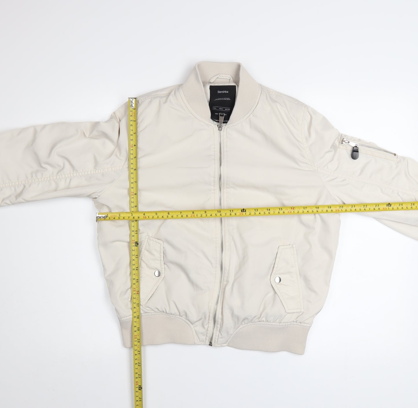 Bershka Women Beige Bomber Jacket Size 14 Polyester Lined Zip