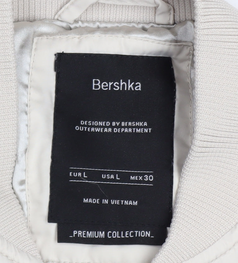 Bershka Women Beige Bomber Jacket Size 14 Polyester Lined Zip