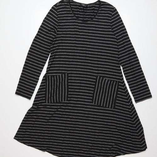 Capri Clothing Women’s Black Striped A-Line Jersey Dress XS Long Sleeve