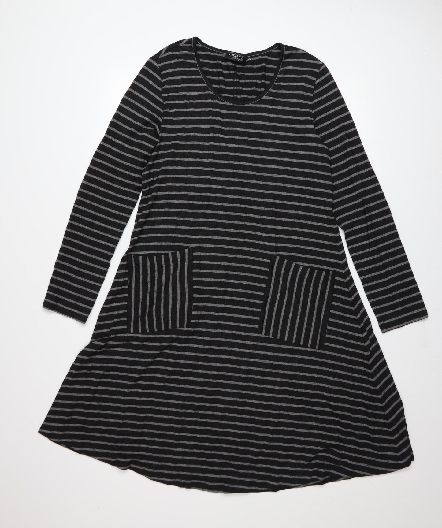 Capri Clothing Women’s Black Striped A-Line Jersey Dress XS Long Sleeve