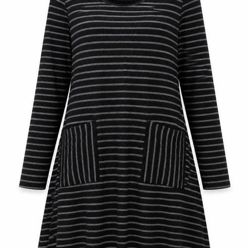 Capri Clothing Women’s Black Striped A-Line Jersey Dress XS Long Sleeve