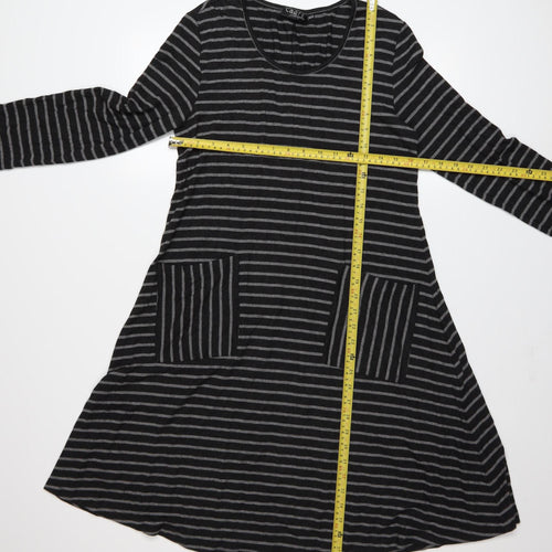 Capri Clothing Women’s Black Striped A-Line Jersey Dress XS Long Sleeve