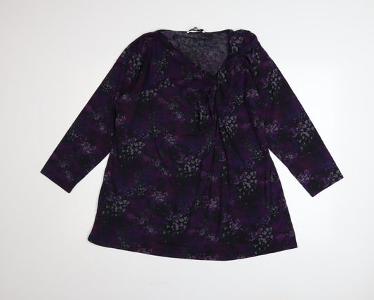 Anise Women Purple Floral Long Sleeve Tunic Blouse Size 22