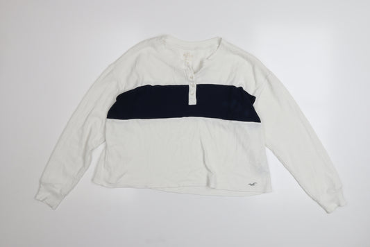 Hollister Womens White Henley Waffle-Knit Jumper Size M