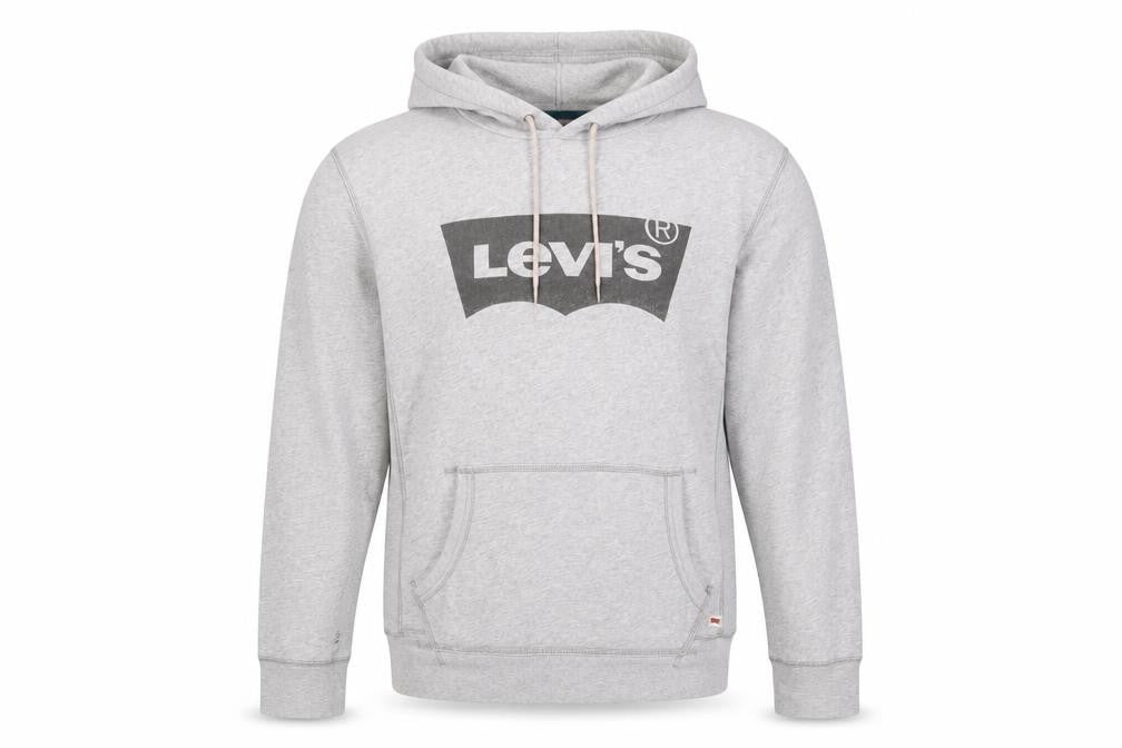 Front view of Levi's Men's Grey Pullover Hoodie S Classic Fit Logo Sweatshirt